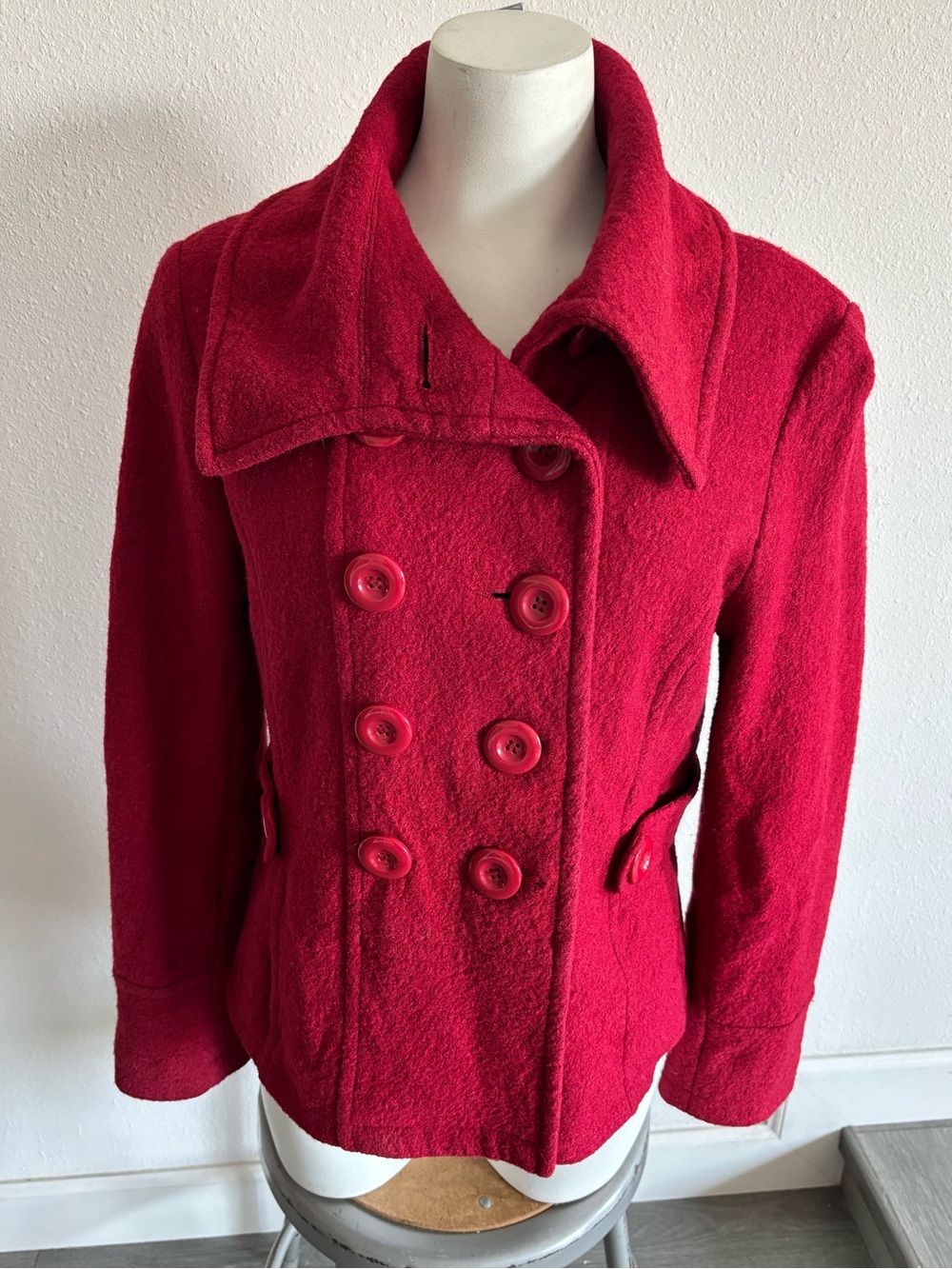 Ambition Red Double-Breasted Pea Coat